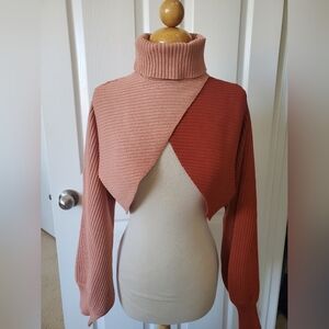 Designer Ronny Kobo Colorblock Ribbed Knit Rust Turtleneck Shrug Women's Size M
